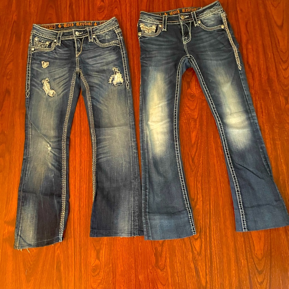 Rock Revival distressed flare jeans sz 25 (2 pair)